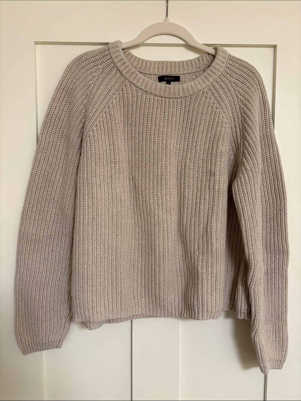 Quince Crewneck Chunky Fisherman Sweater in beige